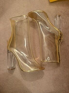 Clear Gold-Trim Ankle Boot with Lucite Heel - Women